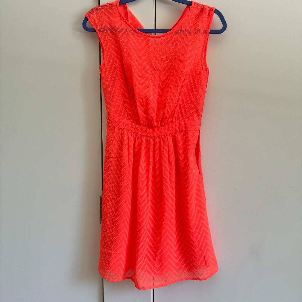 J.Crew Neon Orange Chevron Clip Dot Cami Dress Size 00